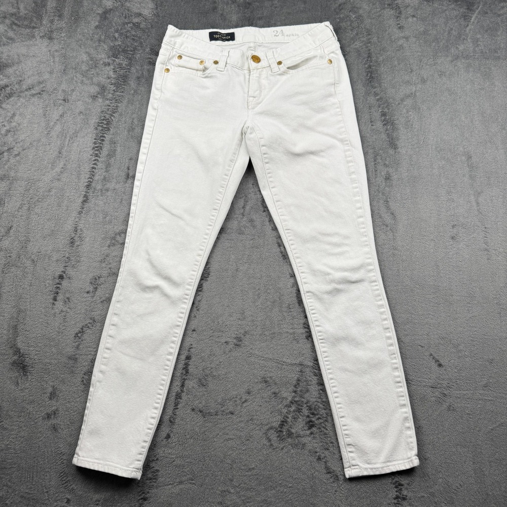 J.Crew Toothpick Ankle Jeans Womens 24 White Stretch Slim Denim Excellent
